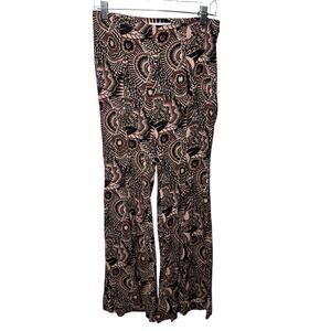 Anthropologie Wide Leg Pants US 2 Brown Black Geometric Boho Retro Print